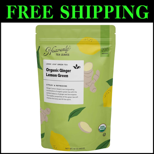 Invigorating Organic Ginger Lemon Green Tea - 1 lb Bulk Pouch, Enjoy Hot or Iced