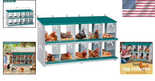 Spacious Metal Chicken Nesting Box with 10 Compartments and Ventilation