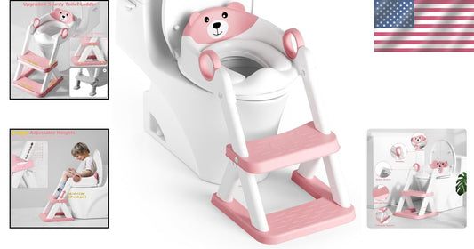 2 in 1 Pink Potty Training Seat with Adjustable Height & Anti-Slip Step Stool