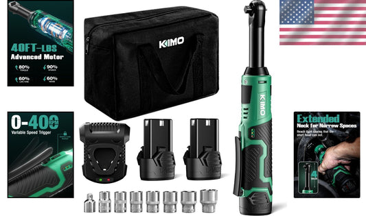 Cordless KIMO 3/8" Ratchet Wrench Set: Dual 2.0Ah Batteries & Speed Control