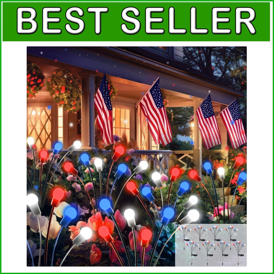 8 Solar Powered Firefly Lights in Red, White & Blue - Waterproof Outdoor Delight