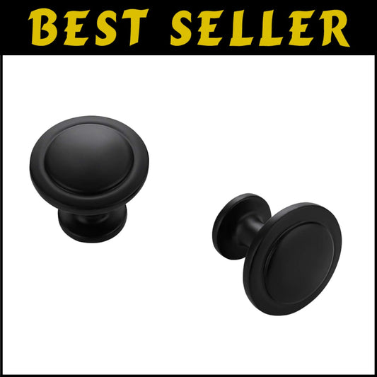 Universal Round 1-1/4 Inch Matte Black Knobs for Cabinets & Dressers - 40 Pack