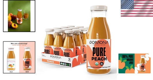 Pomona Cold Pressed Organic Peach Juice - Pack of 12 - 8.4 oz Glass Bottles