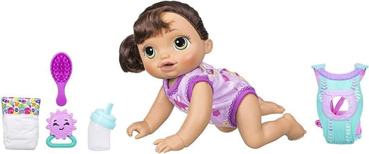 Baby Go Bye Bye Brunette - Fun Talking and Crawling Doll with Accessories