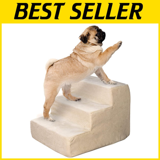 Non-Slip 3-Step Pet Stairs with Machine Washable Cover - Supports 25lbs