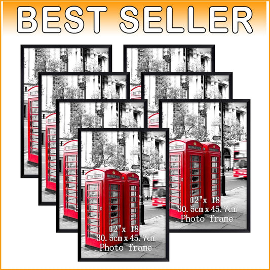 Elegant Set of 7 Black 12x18 Picture Frames for Wall Display - Versatile Style