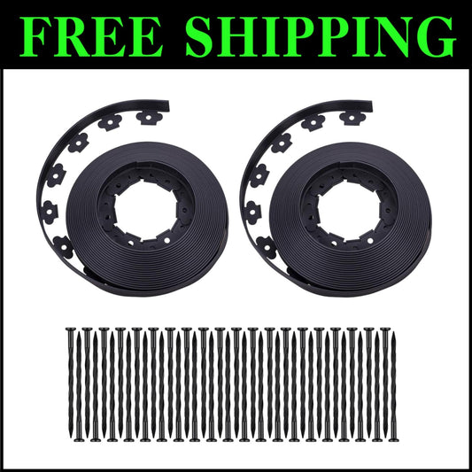 100FT No-Dig Landscape Edging Kit with 60 Durable Stakes - Black Beautification