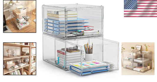 Acrylic Drawer Organizers - 2 Pack Stackable for Makeup & Office Supplies