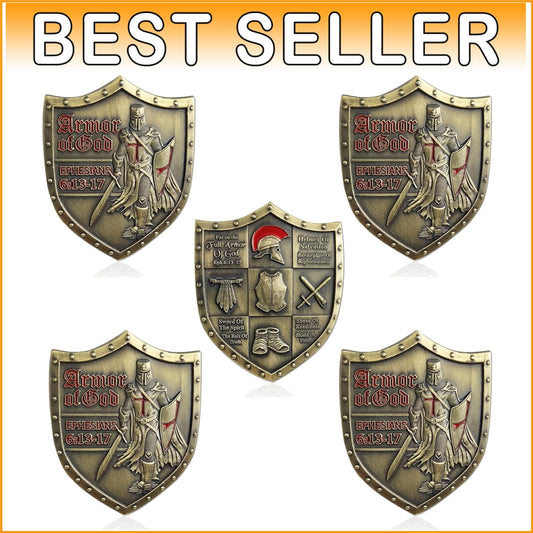 5-Piece Bronze Challenge Coin Set - Full Armor of God for Spiritual Support