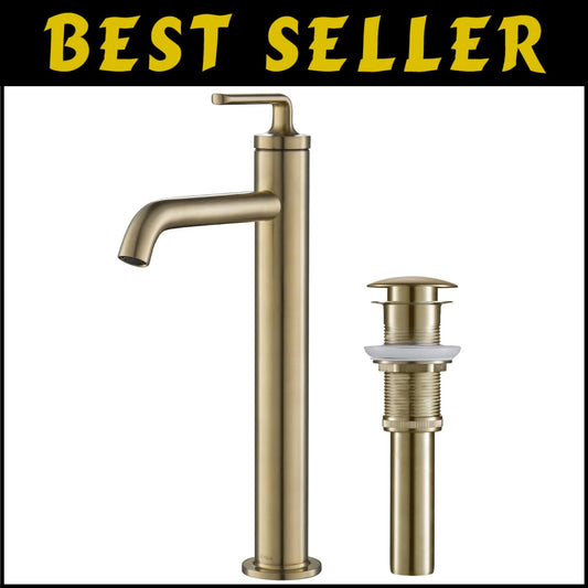 Brushed Gold Single Handle Vessel Sink Faucet with Pop-Up Drain - Elegant Design