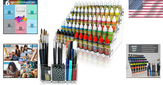 Compact & Elegant Paint Organizer with Acrylic Brush Holder - Minimal Assembly