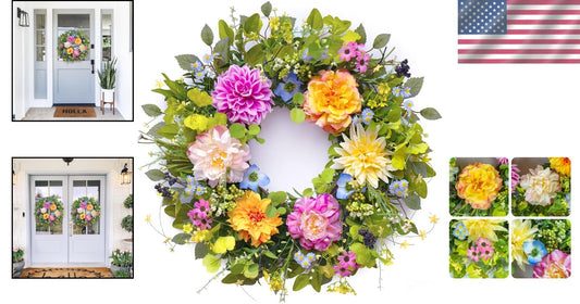 Durable Silk Spring Wreath with Peony & Dahlia - Perfect for Every Occasion