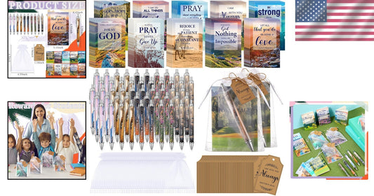 50 Bible Verse Notebooks with Bamboo Pens & Organza Bags for Inspiration