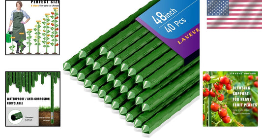 48-Inch Heavy Duty Steel Garden Stakes - Pack of 40 for Strong Plant Support