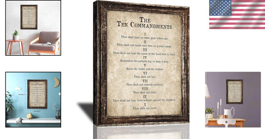 Elegant Religious Wall Art - Vintage Ten Commandments Canvas Print Gift 24x16