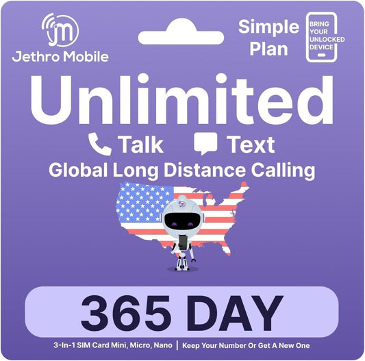 Jethro Mobile Unlimited Talk & Text Plan - 12 Months + International Calling