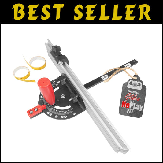 Adjustable Miter Gauge w/ Expandable Glides & Easy Angle Locking Handle