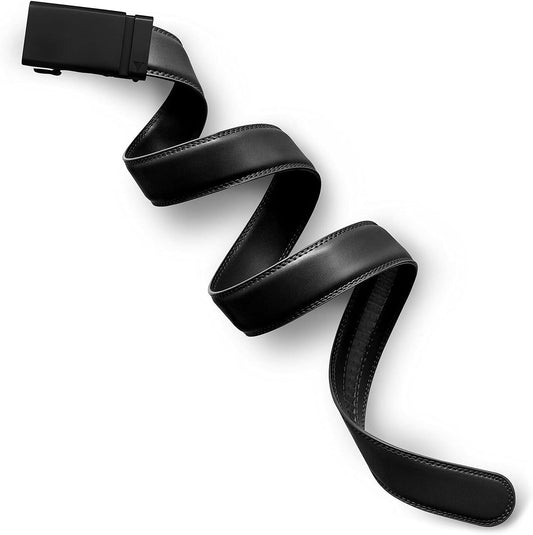 Durable 1.25" Wide Men's Ratchet Belt with Removable Buckle, Black Leather