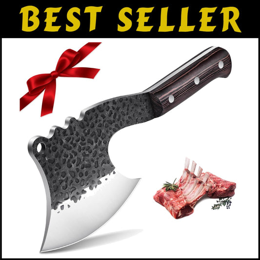 High Carbon Steel Bone Chopper with Pear Wood Handle - Ultimate Butcher Knife