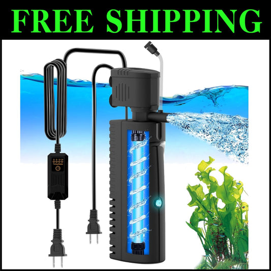 Versatile UV Aquarium Filter with Pre-Filter Sponge - Ideal for Fish & Turtles