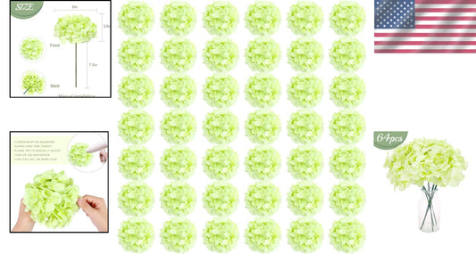 64 PCS Artificial Light Green Hydrangeas for Elegant Wedding Centerpieces