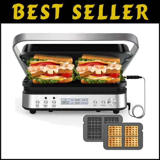 Indoor Cooking Made Easy: 6-in-1 Grill with Nonstick Plates & Meat Thermometer