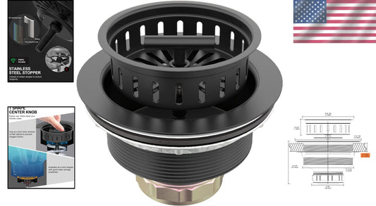 Easy Install Black Sink Drain Kit - 3 1/2" Stainless Steel with Removable Basket