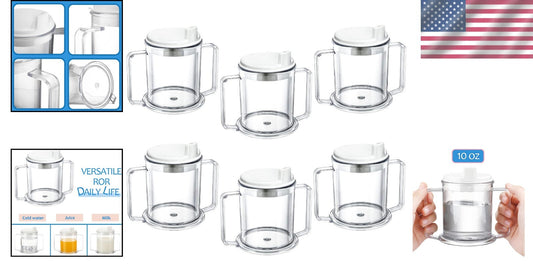 Clear 10 oz Adult Sippy Cups with 2 Handles - Spill-Resistant Drinking Mugs
