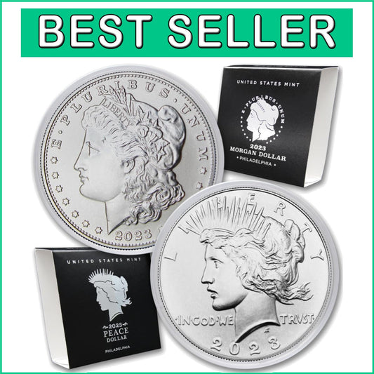 Set of 2 2023 Uncirculated Morgan & Peace Dollar Coins - Mint Condition with COA