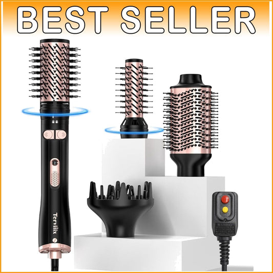 4-in-1 Hot Air Brush Set - 1000W Rotating Dryer with Ergonomic Design in Black