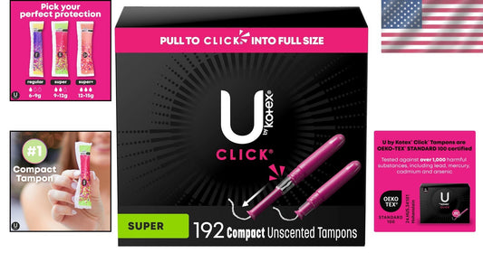 192 Count Click Tampons with Super Absorbency, Leak-Free Protection, Unscented
