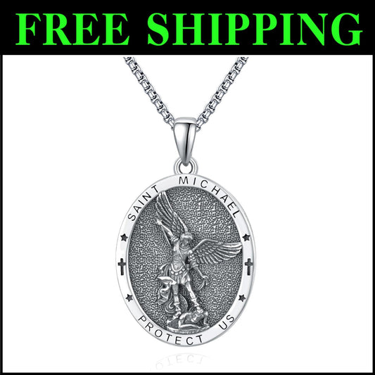 Adjustable S925 Sterling Silver Saint Michael Necklace with Protective Design
