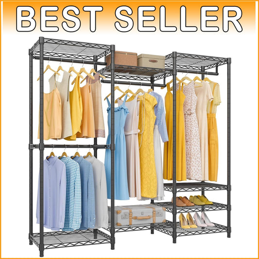 Freestanding Carbon Steel Wardrobe Rack - 790lbs Load Capacity, Modern Style