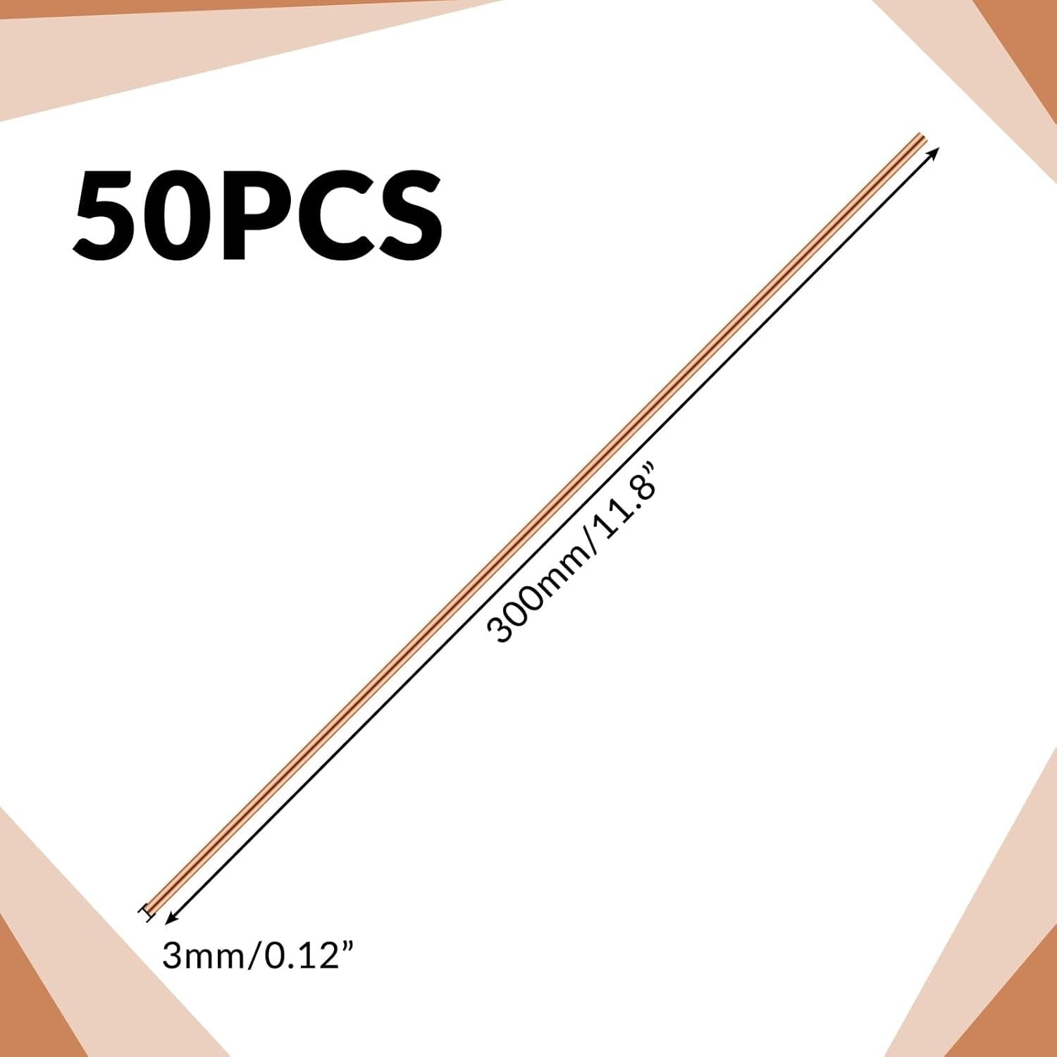50-Piece Solid Copper Rods 11.8'' Long, 0.12'' Diameter for Versatile Crafts