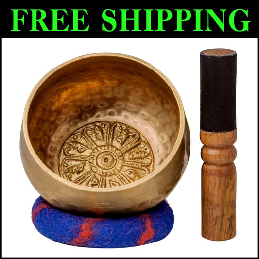 Handcrafted Tibetan Singing Bowl Set with 'Medicine Buddha' Engraving - 4" Size
