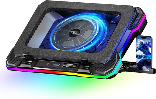 Gaming Laptop Cooling Pad with 5.5-Inch Fan & RGB Lights - Adjustable 8 Heights