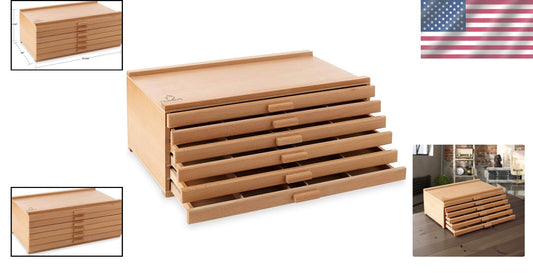 Elegant 6-Drawer Beech Wood Artist Supply Box - Perfect for Pencils & Brushes