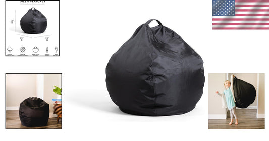 Soft and Stylish Black Bean Bag Chair for Children - Perfect for Playrooms