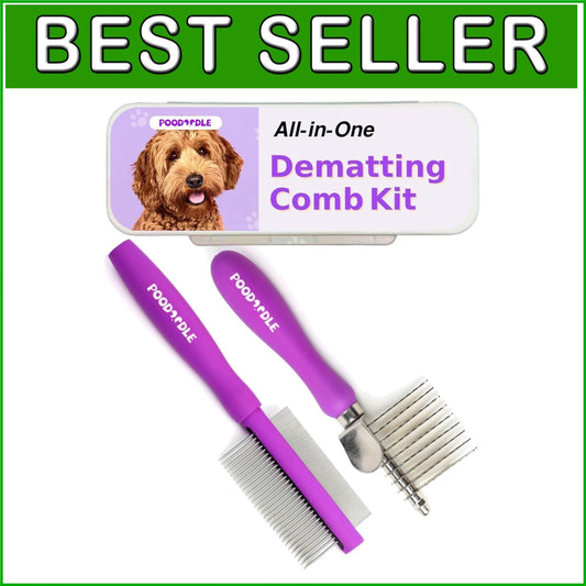 Pet Grooming Tools Set - Gentle Dematting Rake & Dual-Sided Comb for Cats & Dogs