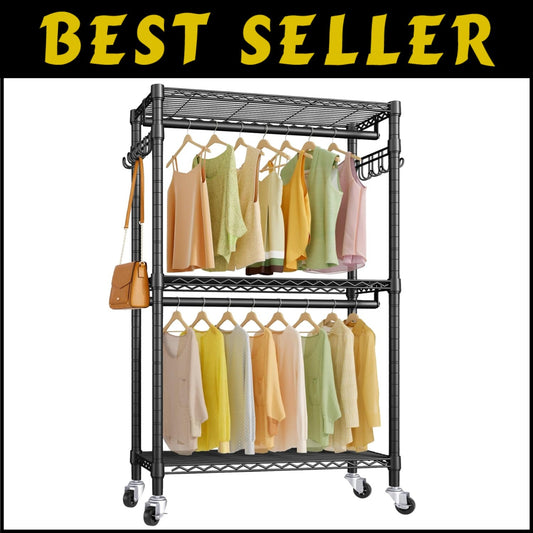 Heavy-Duty Metal Garment Rack - 350lbs Capacity & Rolling Wheels for Versatility