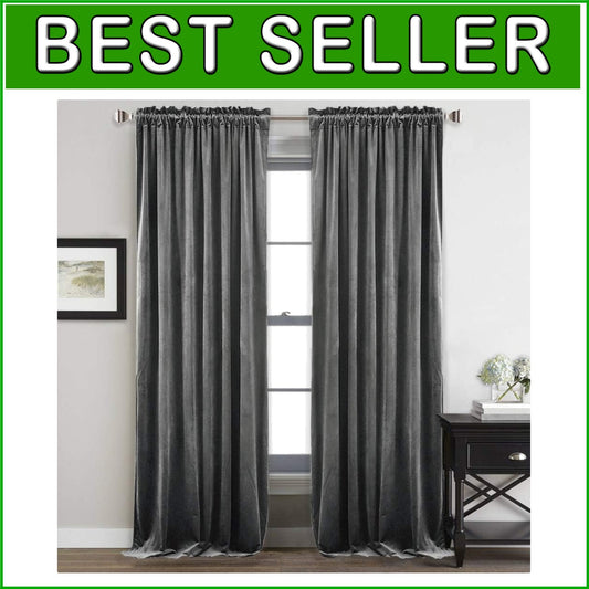 Elegant Grey Velvet Blackout Curtains 84" Long - Set of 2 Room Darkening Drapes