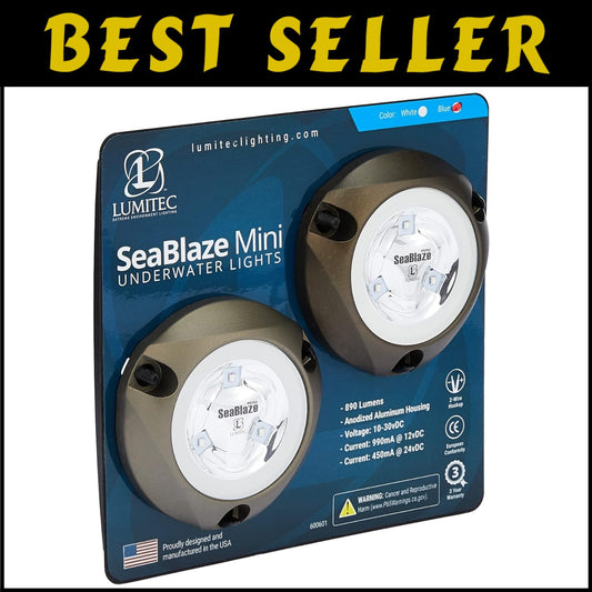 SeaBlaze Mini Underwater LED Boat Lights - Marine Grade, Bright Blue, Sold Pair
