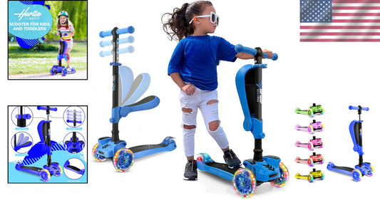 LED Light-Up 3-Wheeled Kids Scooter with Adjustable Handlebar & Foldable Seat