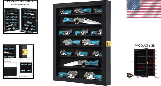 Elegant Knife Display Cabinet with 7 Removable Shelves - Black Velvet Lining
