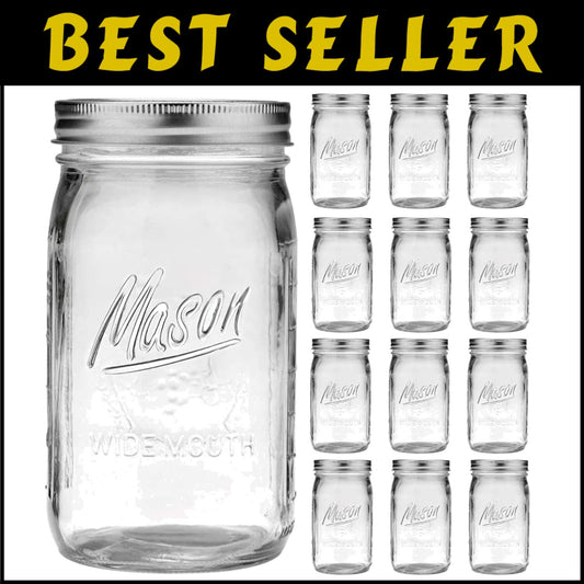 Versatile 32 oz Wide Mouth Mason Jars - Premium 12 Pack for Food & Crafting