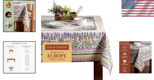 Durable Rectangular Tablecloth - Fanny Lavender 100% Cotton, Easy-Care 60" x 90"