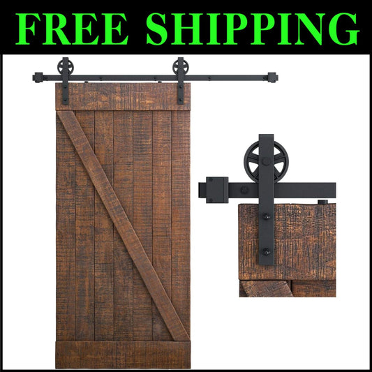 4FT-18FT Heavy-Duty Sliding Barn Door Hardware Kit - Modern Carbon Steel Design