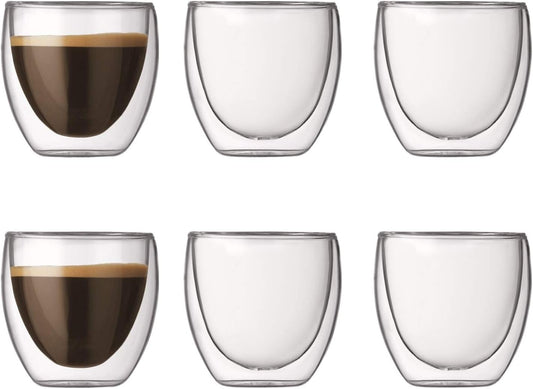 Elegant Double Wall Espresso Glasses - 2.5oz Borosilicate Set of 6