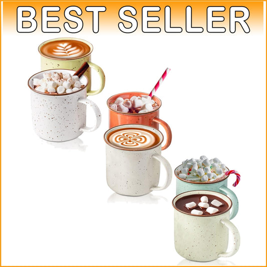 Charming Speckled Mugs - 14 oz Set of 6 for Coffee, Tea & Rustic Enjoyment