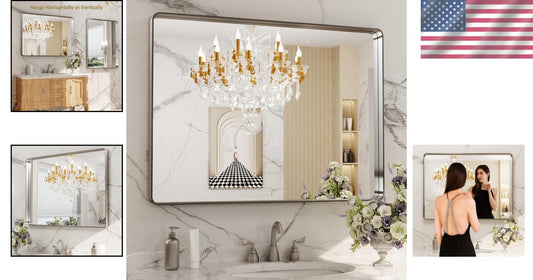 Modern 40"x30" Brushed Nickel Bathroom Mirror - Easy Install & Secure Mounting